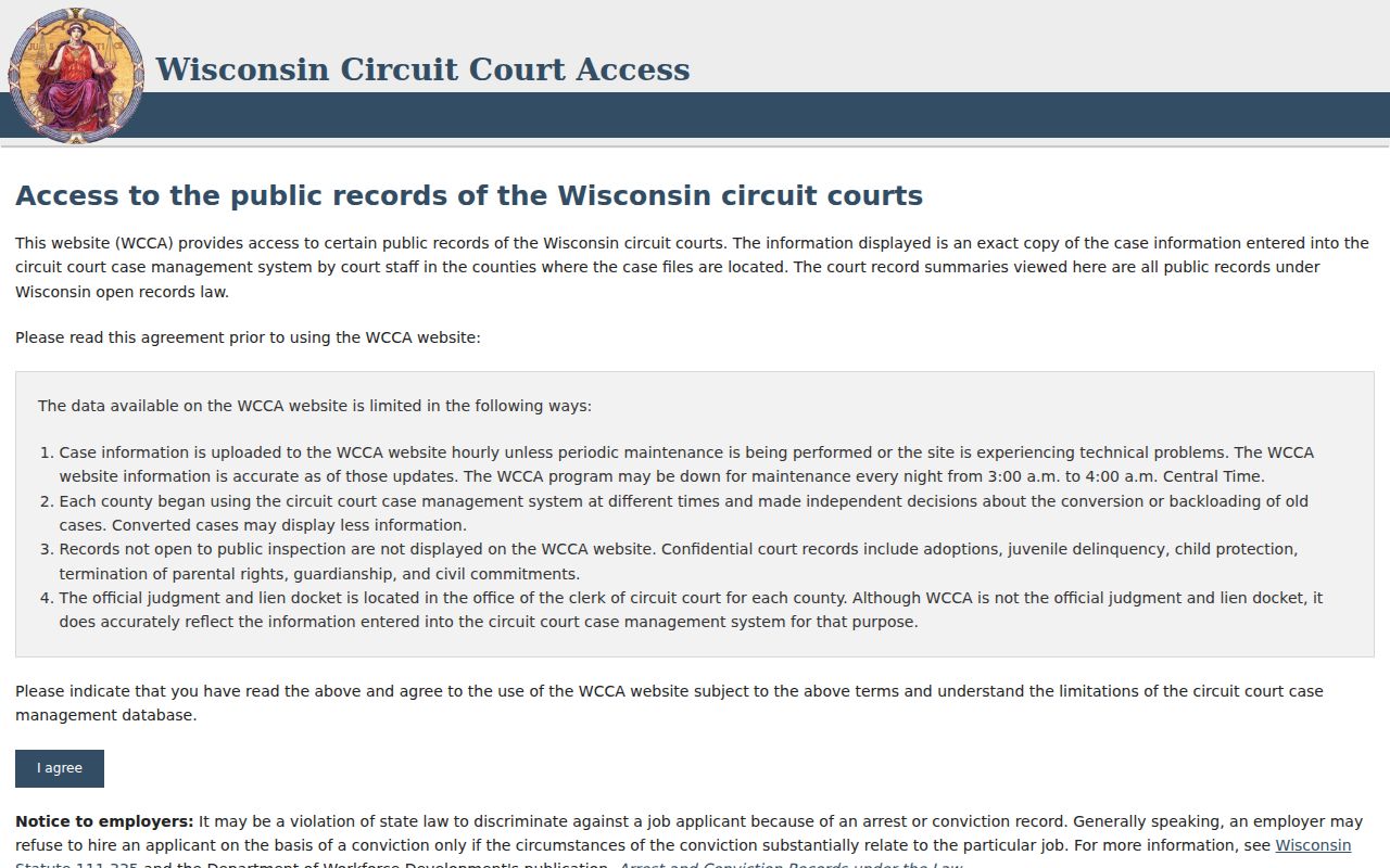 Clark County docket search WCCA screen
